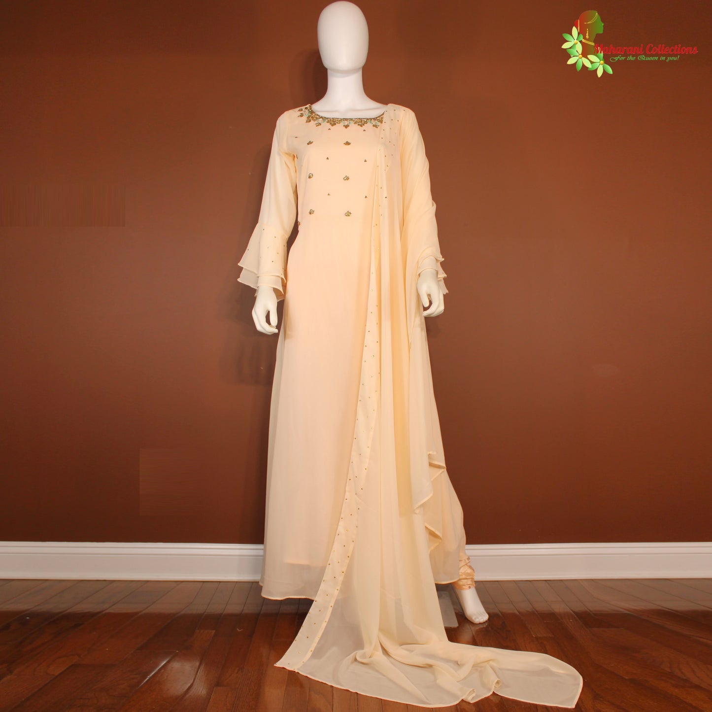 Maharani's Designer Anarkali Suit - Peach (L) Pure Georgette - Gala Gown