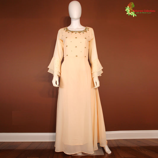 Maharani's Designer Anarkali Suit - Peach (L) Pure Georgette - Gala Gown