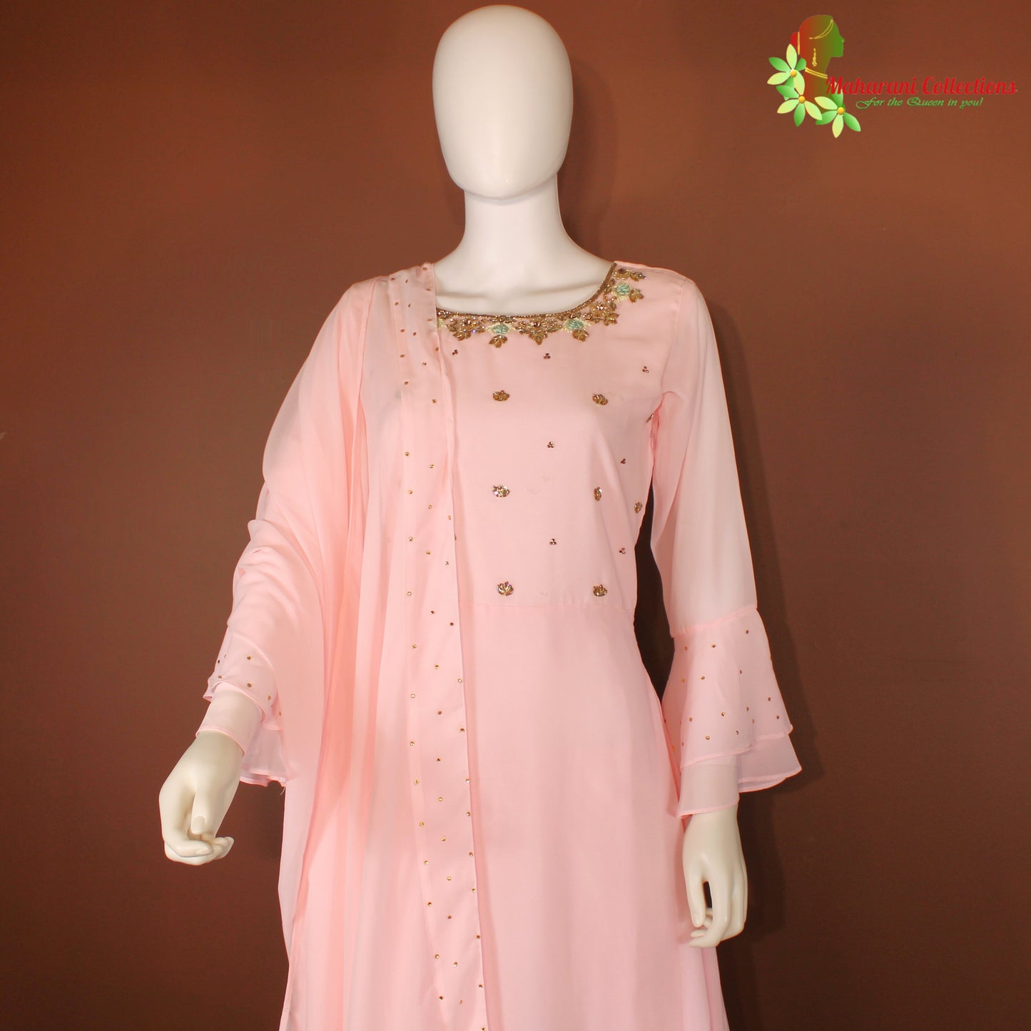 Maharani's Designer Anarkali Suit - Pink (M) - Pure Georgette - Gala Gown