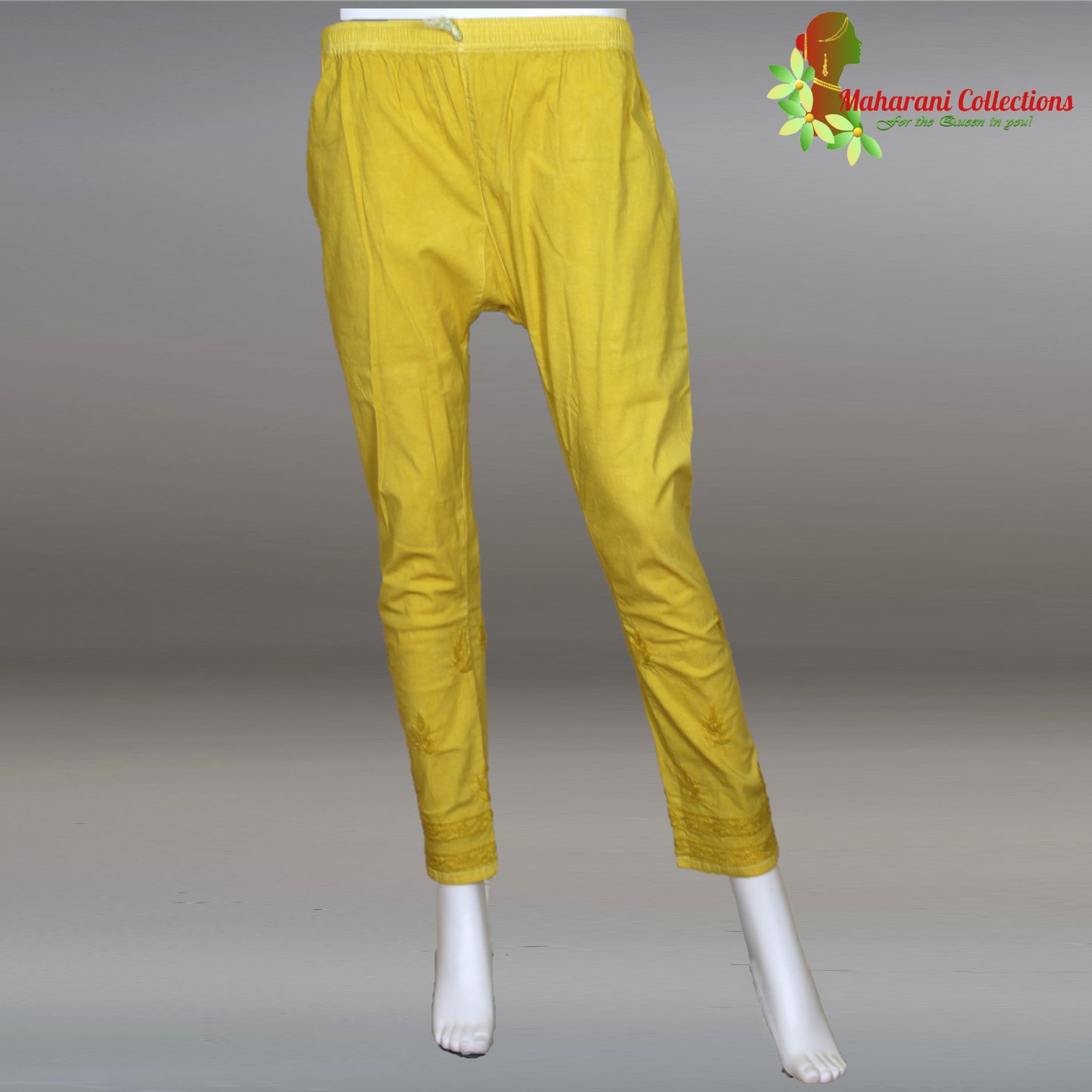 Maharani's Lucknowi Chikankari Pant Suit - Yellow (XL) - Pure Cotton