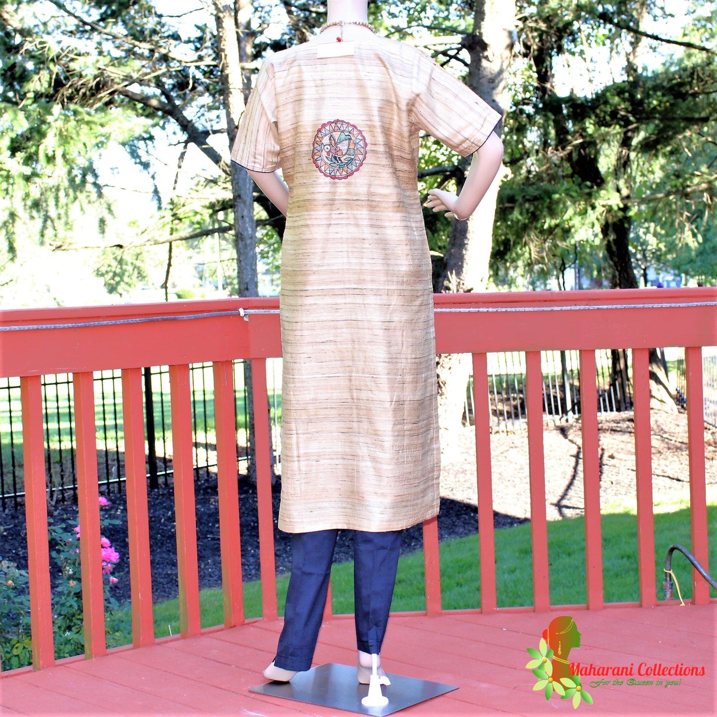 Maharani's Finest Silk Pant Suit - Pure Bhagalpur Tussar Silk - Khaki (M)