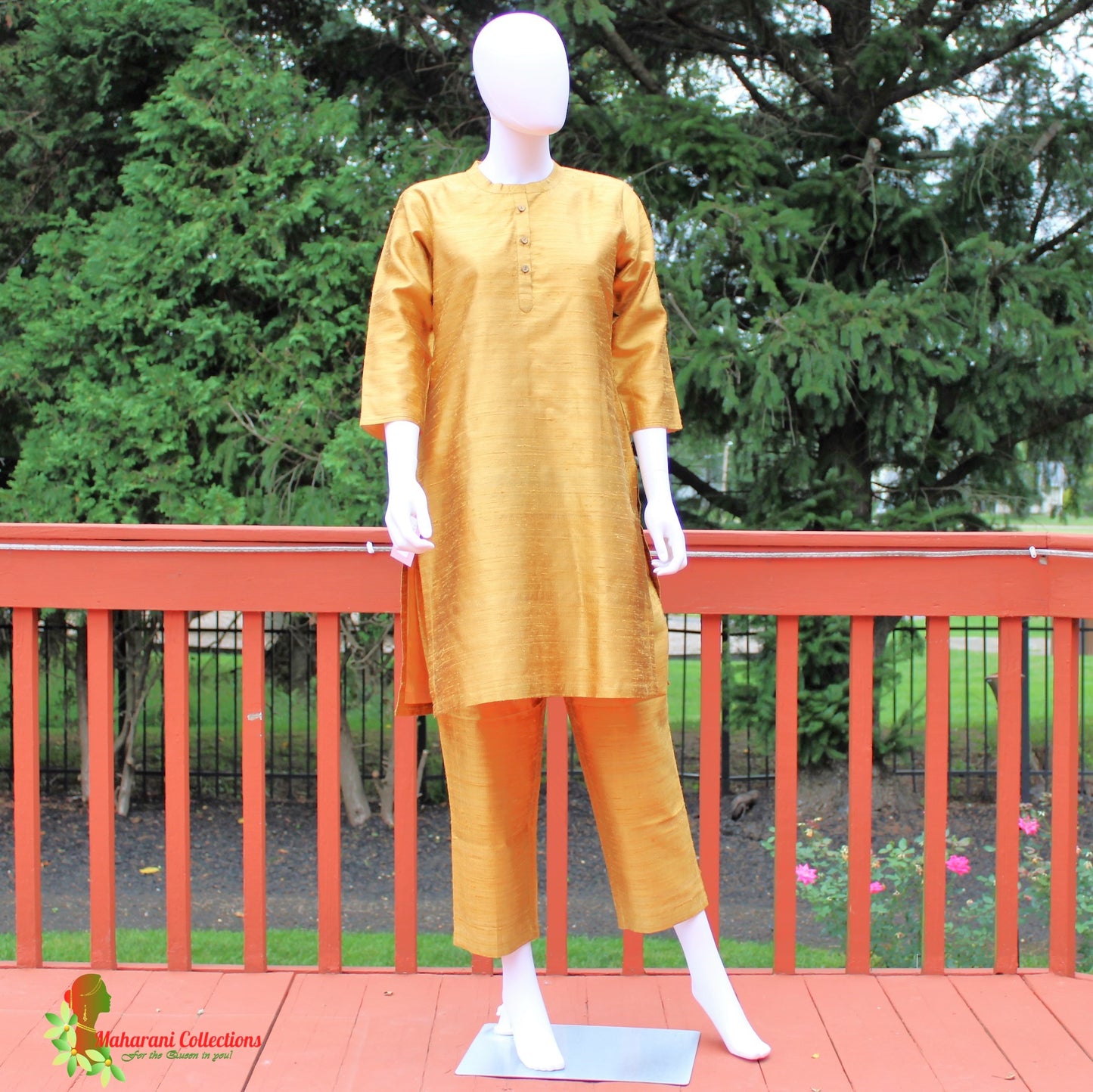 Maharani's Finest Silk Pant Suit - Pure Bhagalpur Tussar Silk - Mustard Yellow (M)