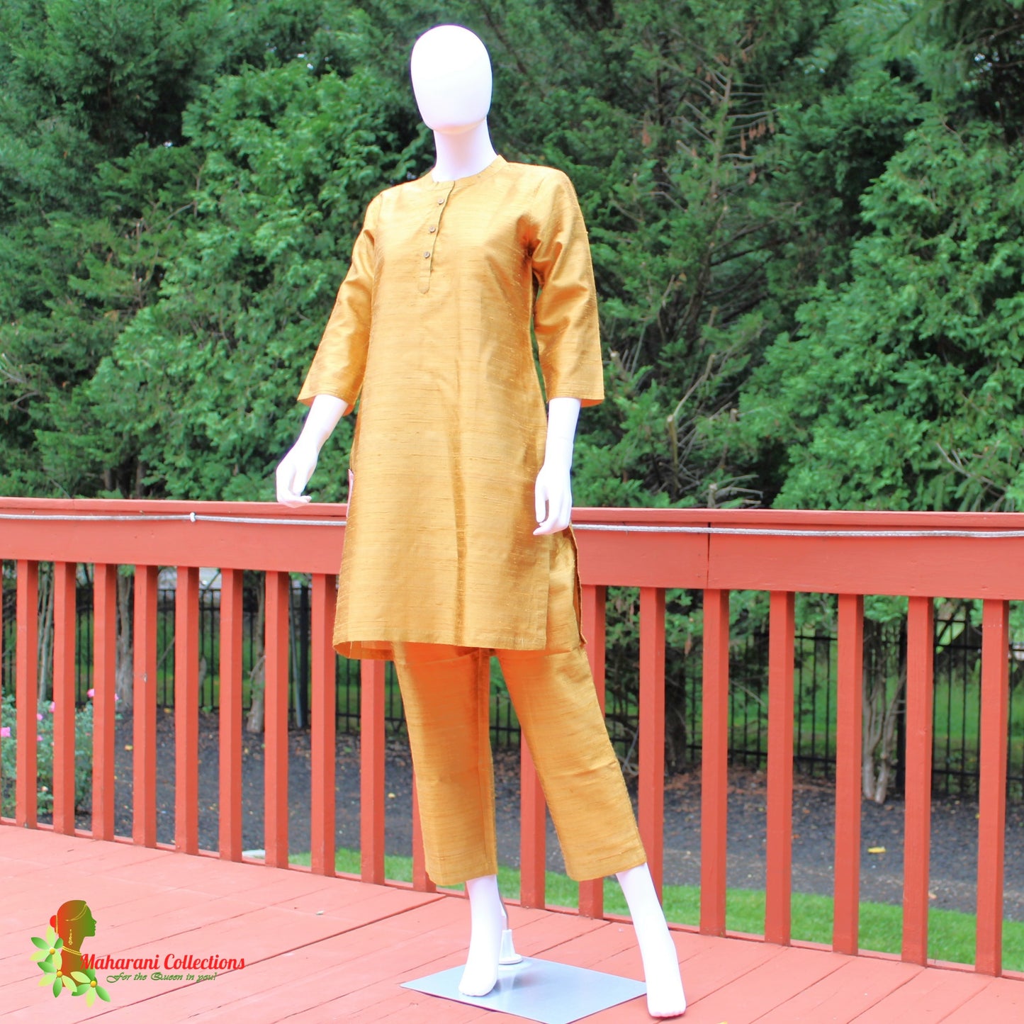 Maharani's Finest Silk Pant Suit - Pure Bhagalpur Tussar Silk - Mustard Yellow (M)