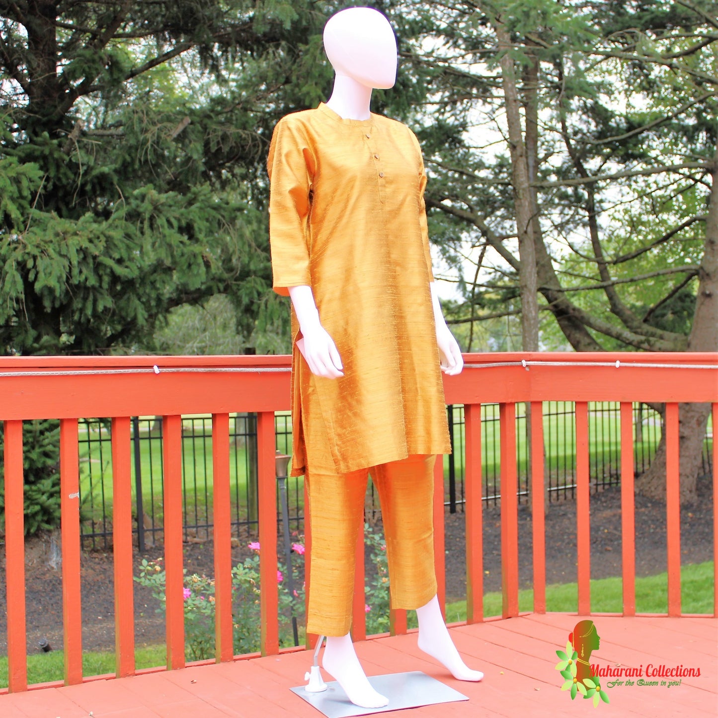 Maharani's Finest Silk Pant Suit - Pure Bhagalpur Tussar Silk - Mustard Yellow (M)