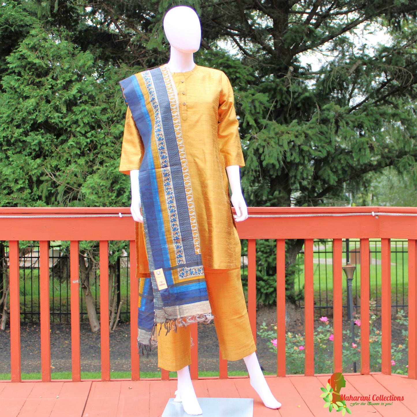 Maharani's Finest Silk Pant Suit - Pure Bhagalpur Tussar Silk - Mustard Yellow (M)