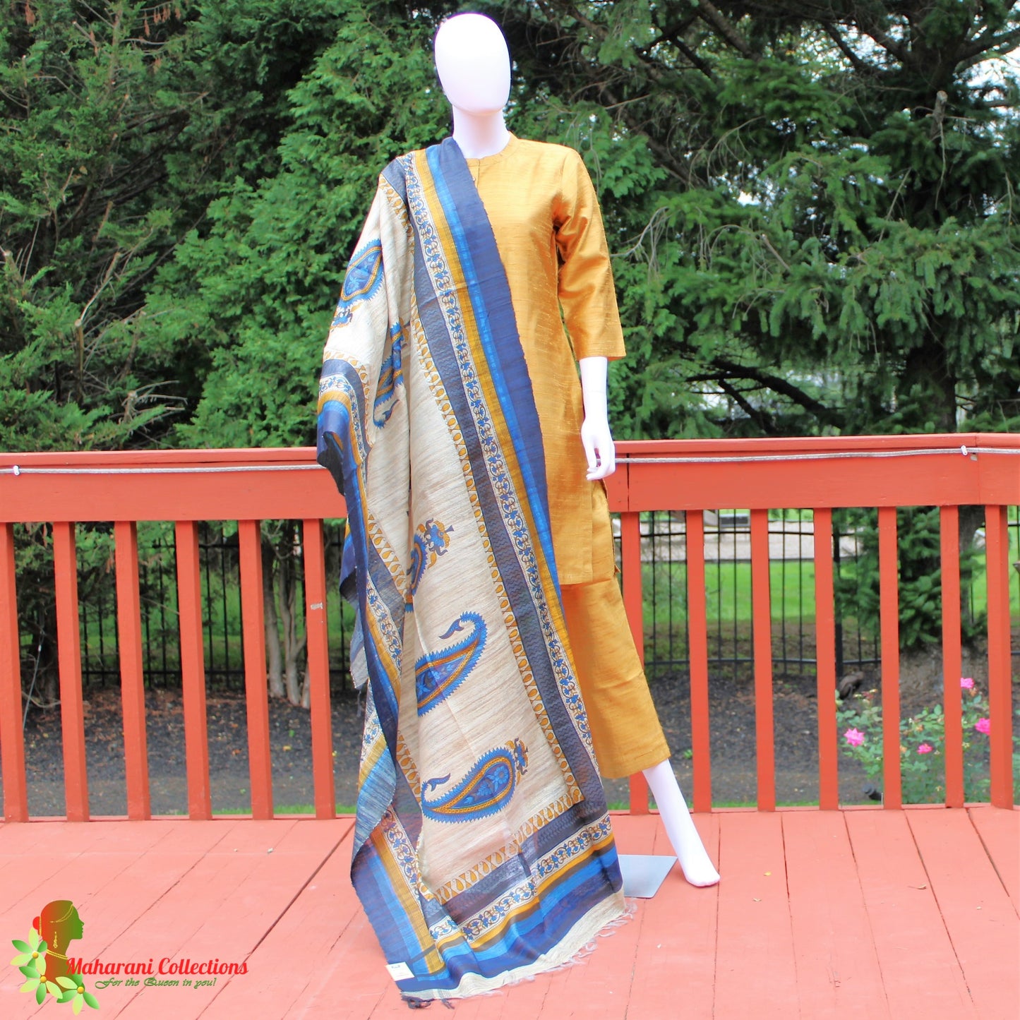 Maharani's Finest Silk Pant Suit - Pure Bhagalpur Tussar Silk - Mustard Yellow (M)