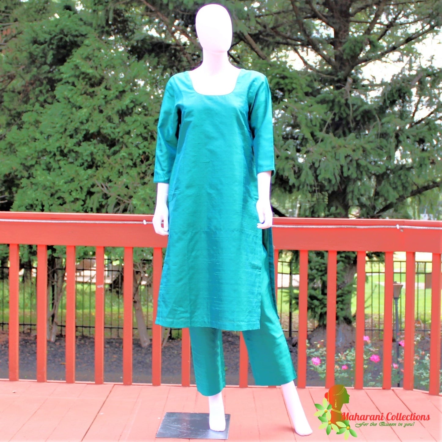 Maharani's Finest Silk Pant Suit - Pure Bhagalpur Tussar Silk - Sea Green (M)