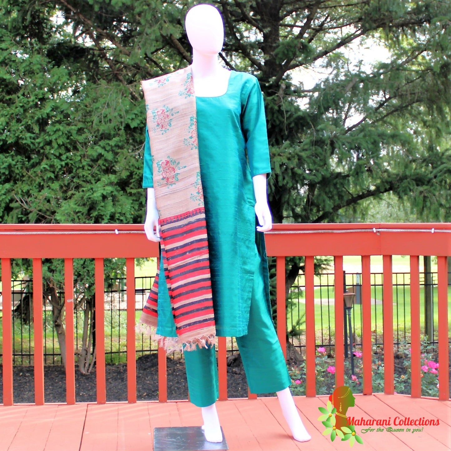 Maharani's Finest Silk Pant Suit - Pure Bhagalpur Tussar Silk - Sea Green (M)