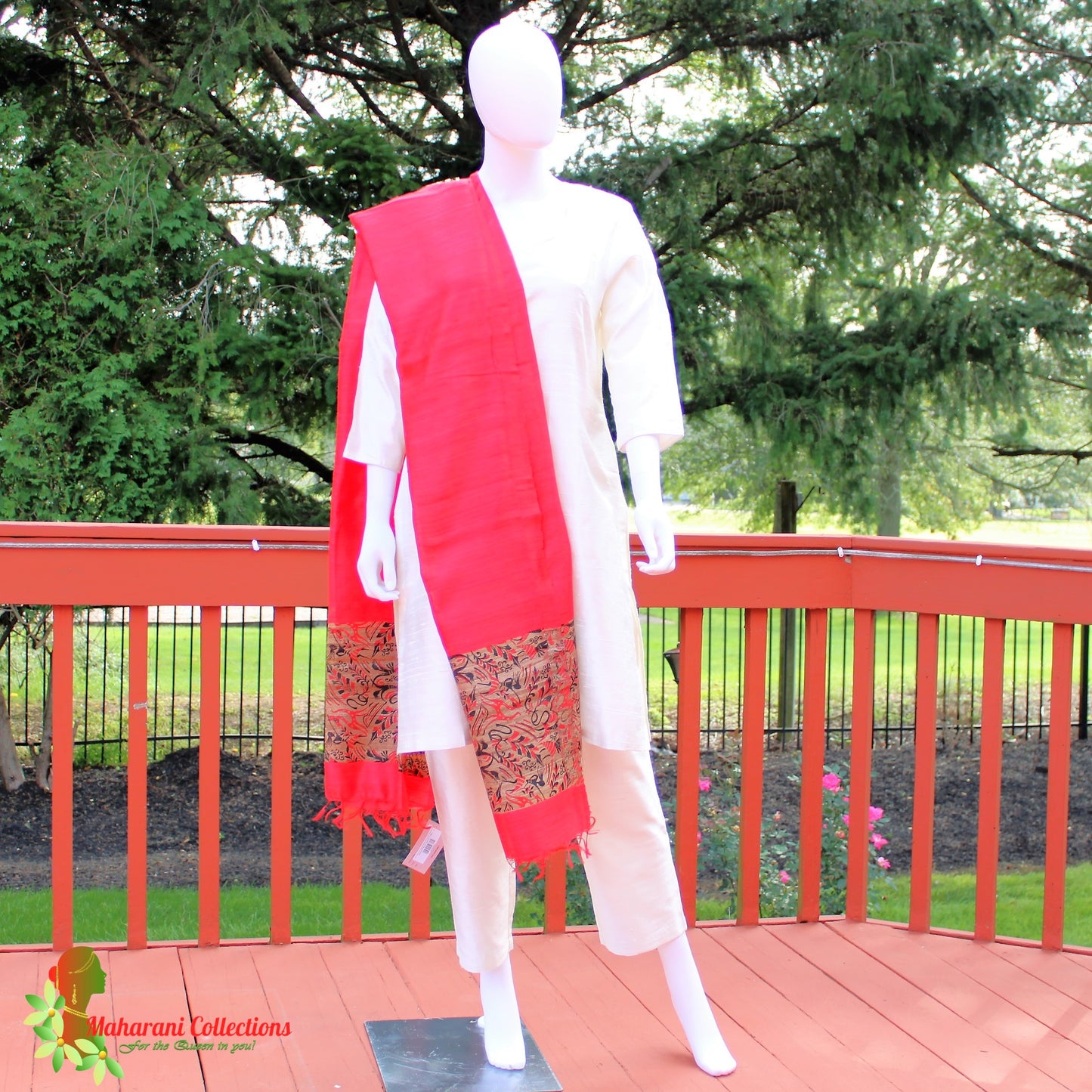 Maharani's Finest Silk Pant Suit - Pure Bhagalpur Tussar Silk - White (M)