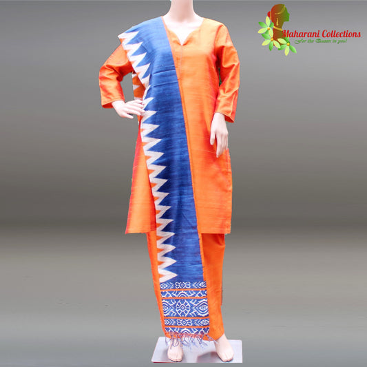 Maharani's Finest Silk Pant Suit - Pure Bhagalpur Tussar Silk - Orange (M)