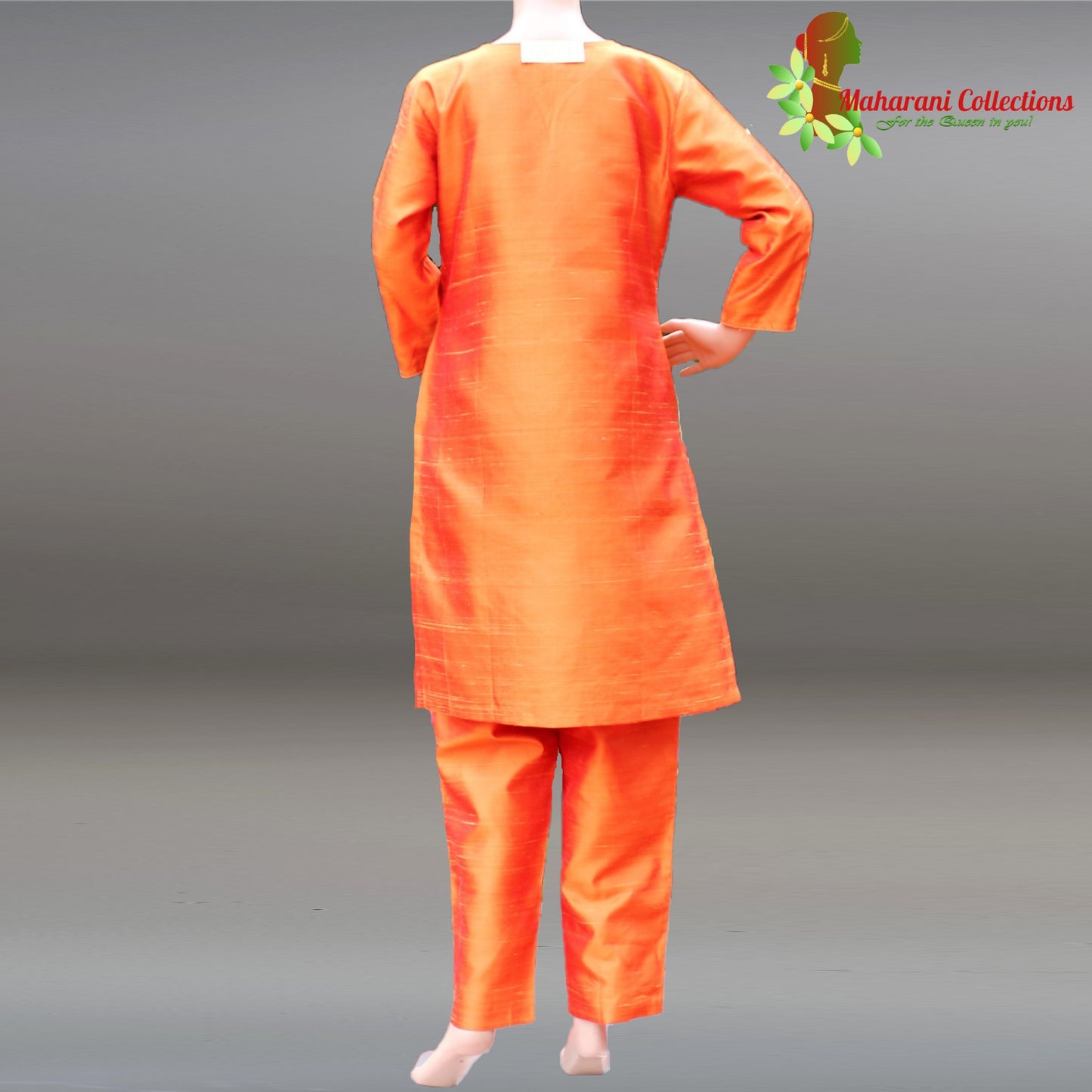 Maharani's Finest Silk Pant Suit - Pure Bhagalpur Tussar Silk - Orange (M)