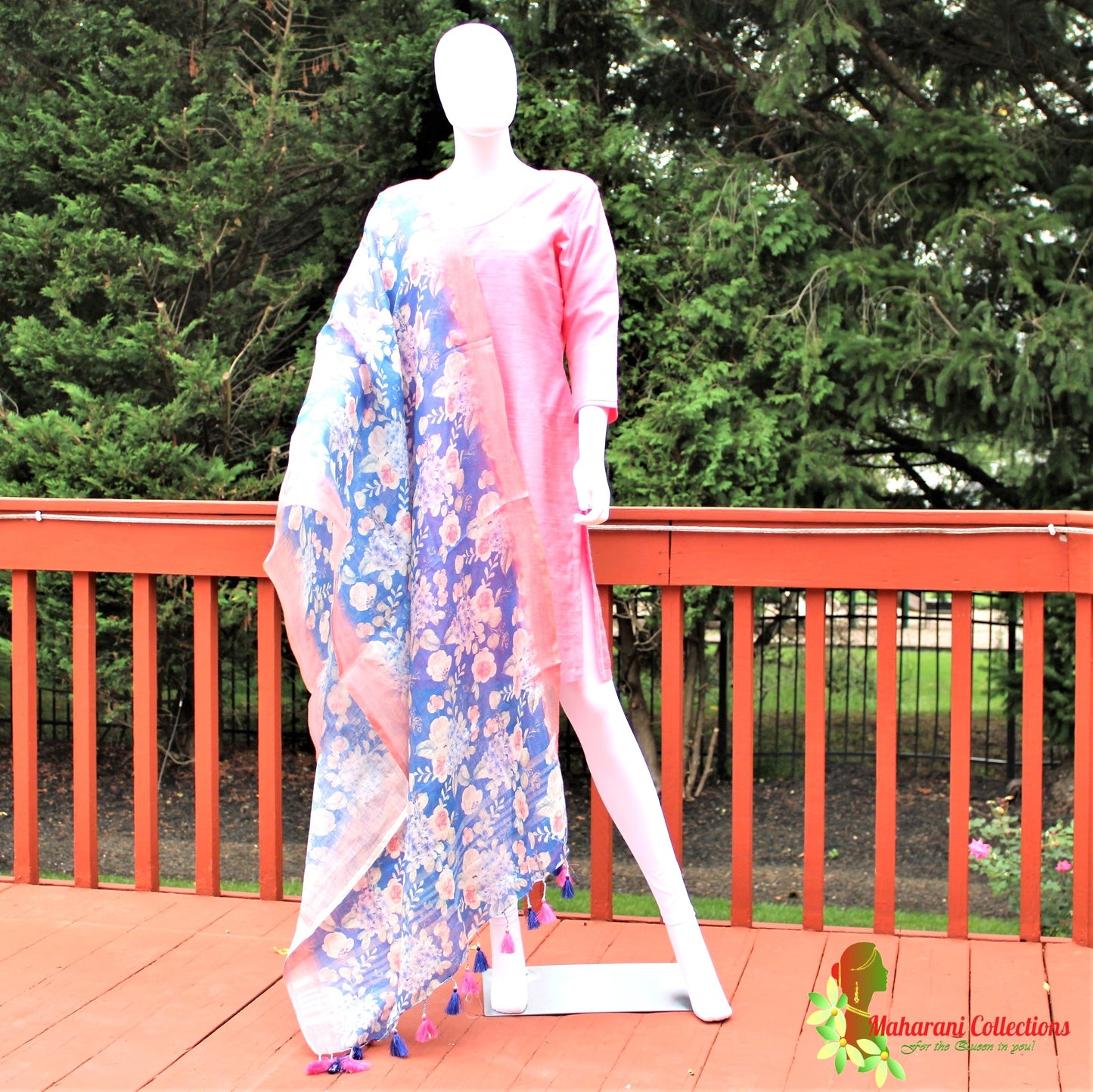 Maharani's Finest Silk Pant Suit - Pure Bhagalpur Tussar Silk - Pink (M)