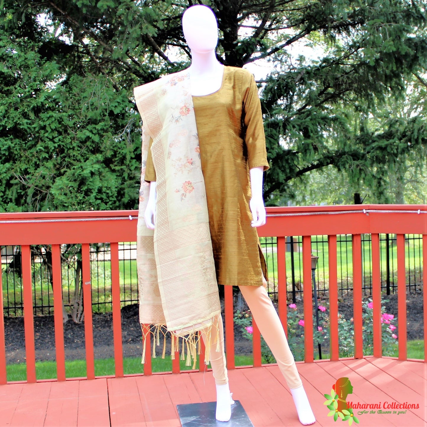 Maharani's Finest Silk Pant Suit - Pure Bhagalpur Tussar Silk - Olive Green (M)