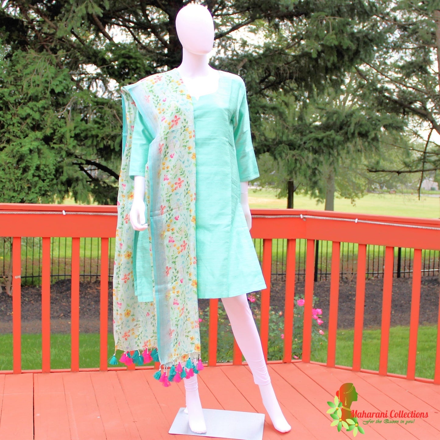 Maharani's Finest Silk Pant Suit - Pure Bhagalpur Tussar Silk - Light Sea Green (M)