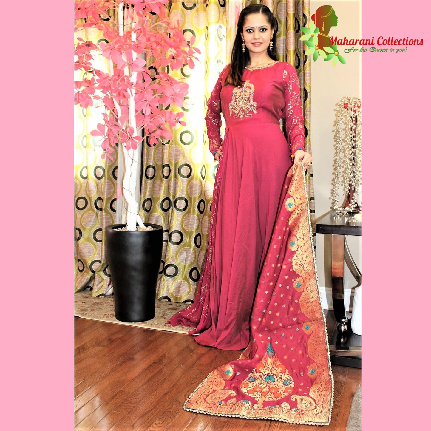 Maharani's Anarkali Suit - Maroon (M) Silk Gala Gown