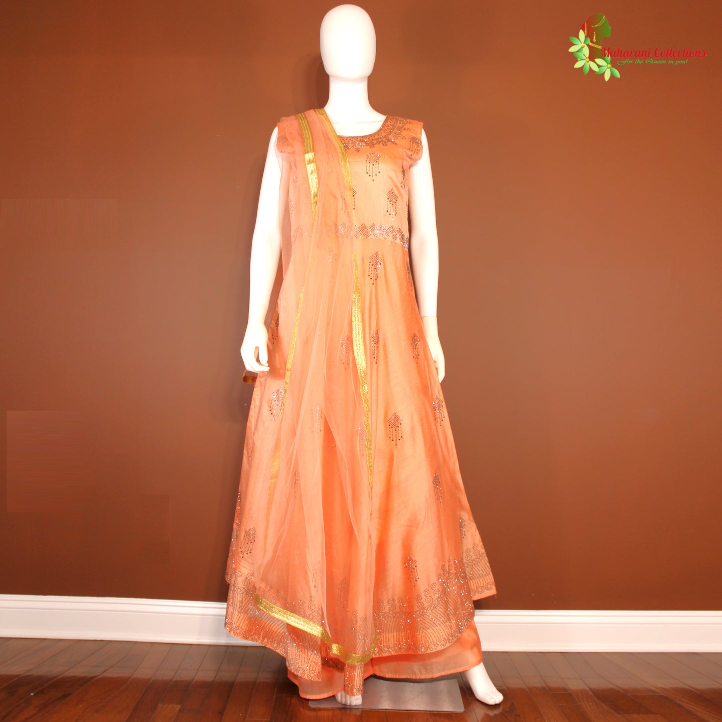 Maharani's Designer Silk Anarkali Suit - Peach (M) - Gala Gown