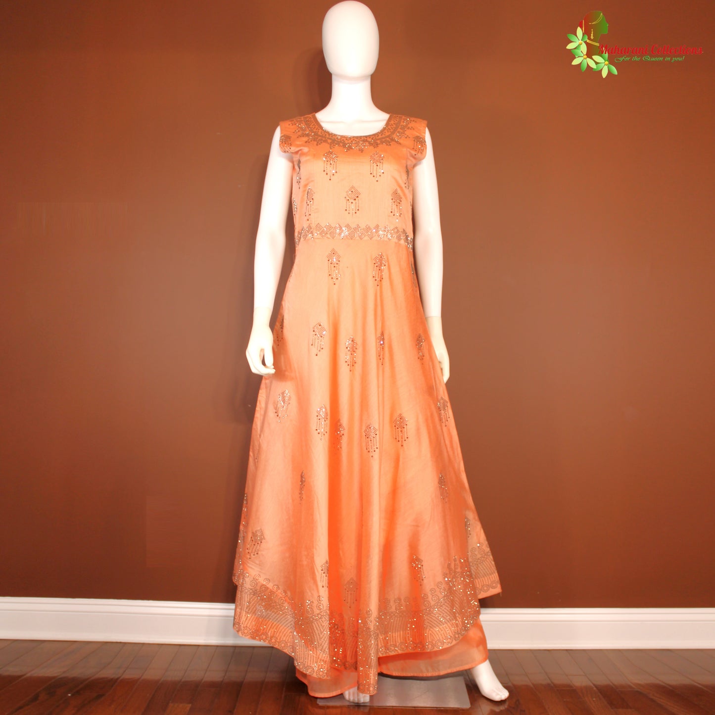 Maharani's Designer Silk Anarkali Suit - Peach (M) - Gala Gown