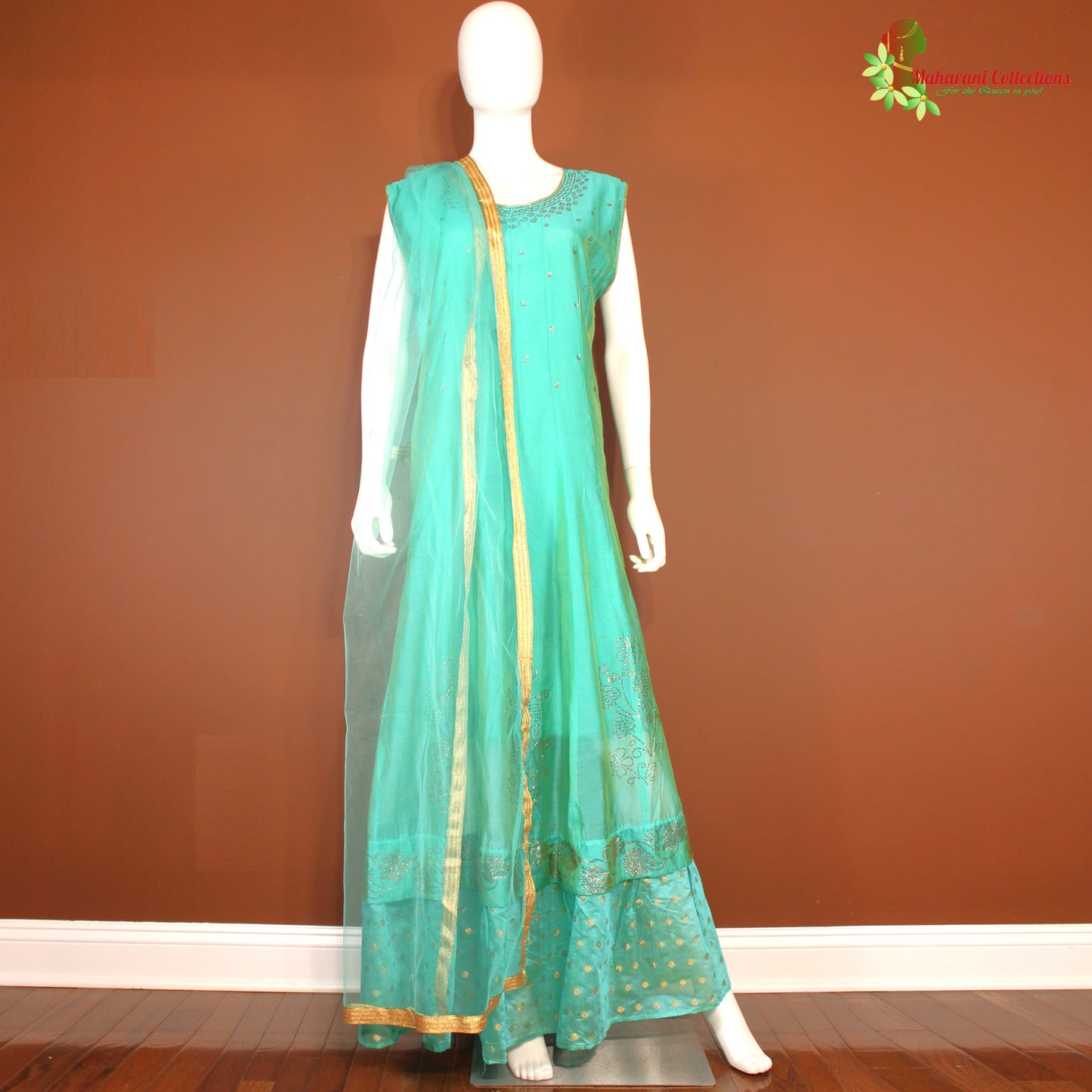 Maharani's Designer Anarkali Suit - Sea Green (L) - Net and Silk - Gala Gown