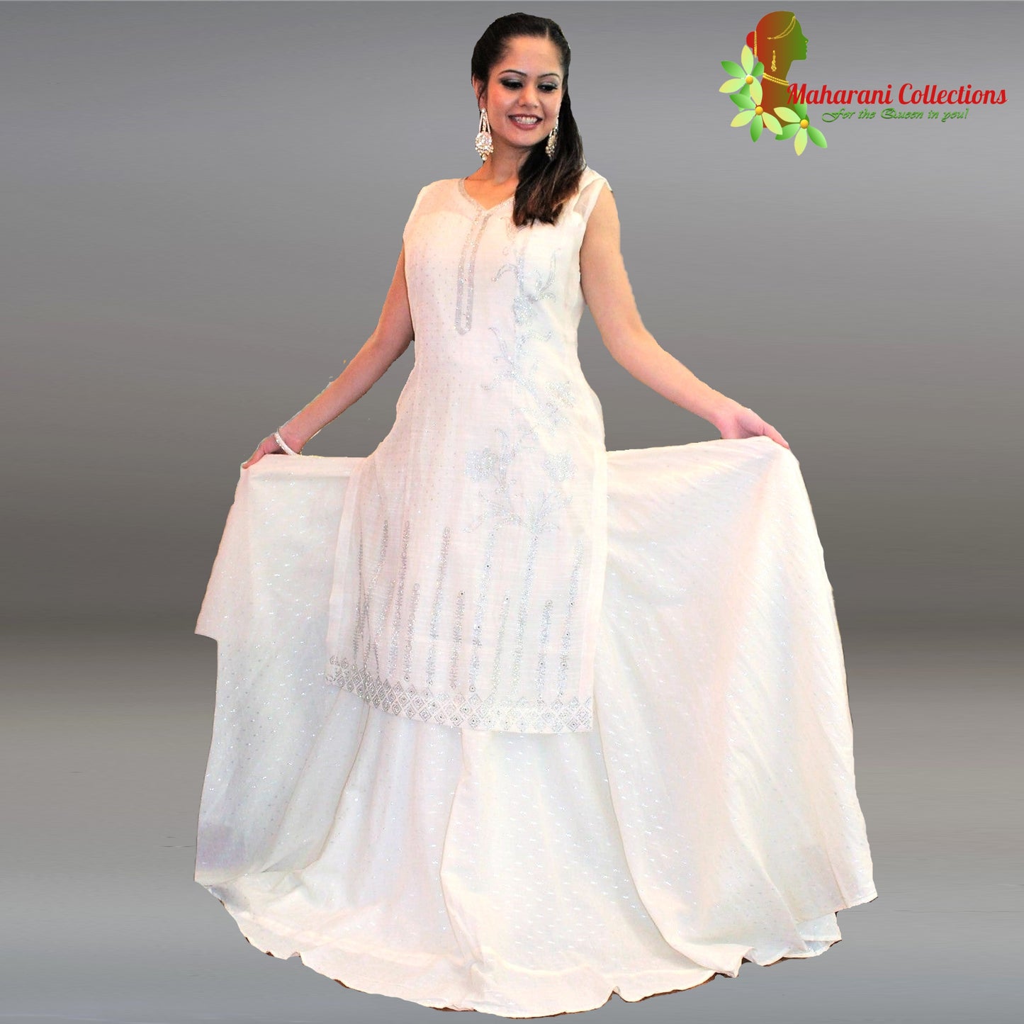 Maharani's Anarkali Suit - Cream (L) - Silk Gala Gown