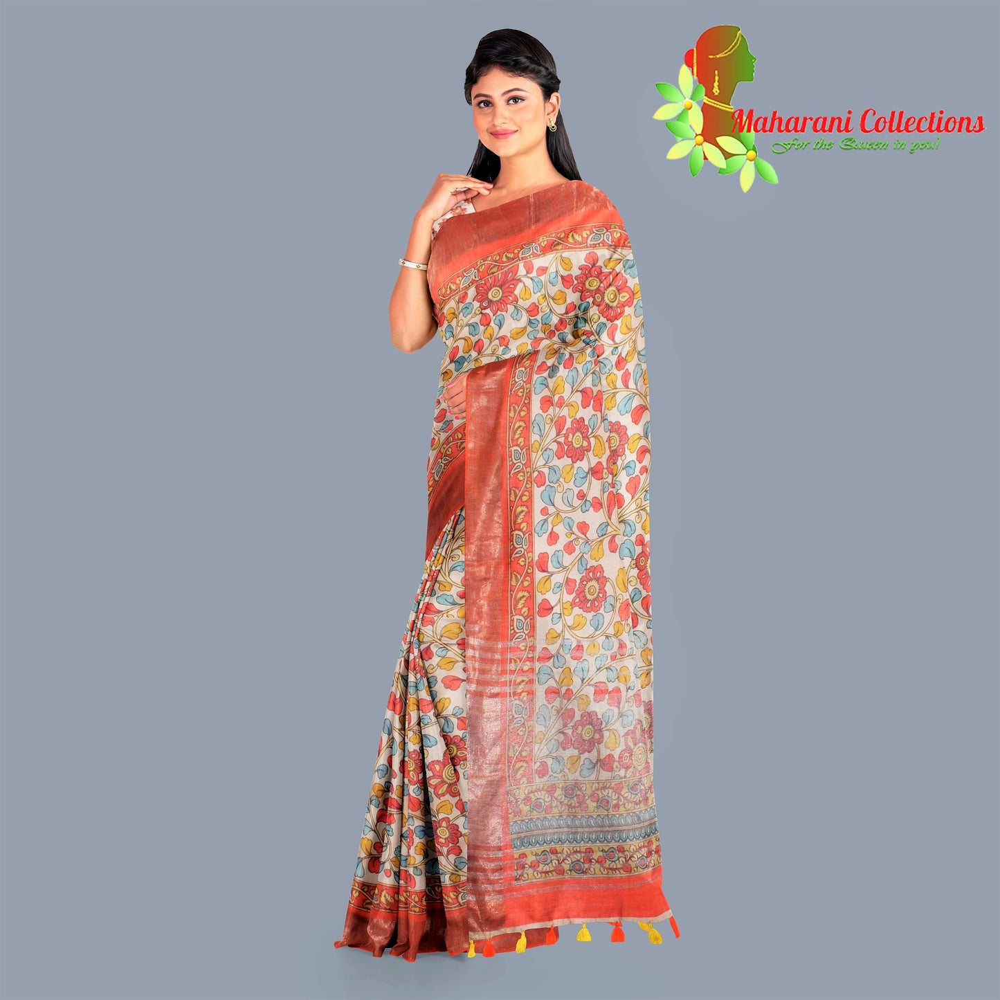 Pure Handloom Linen Silk (Matka) Saree - Orange (with stitched blouse and petticoat)