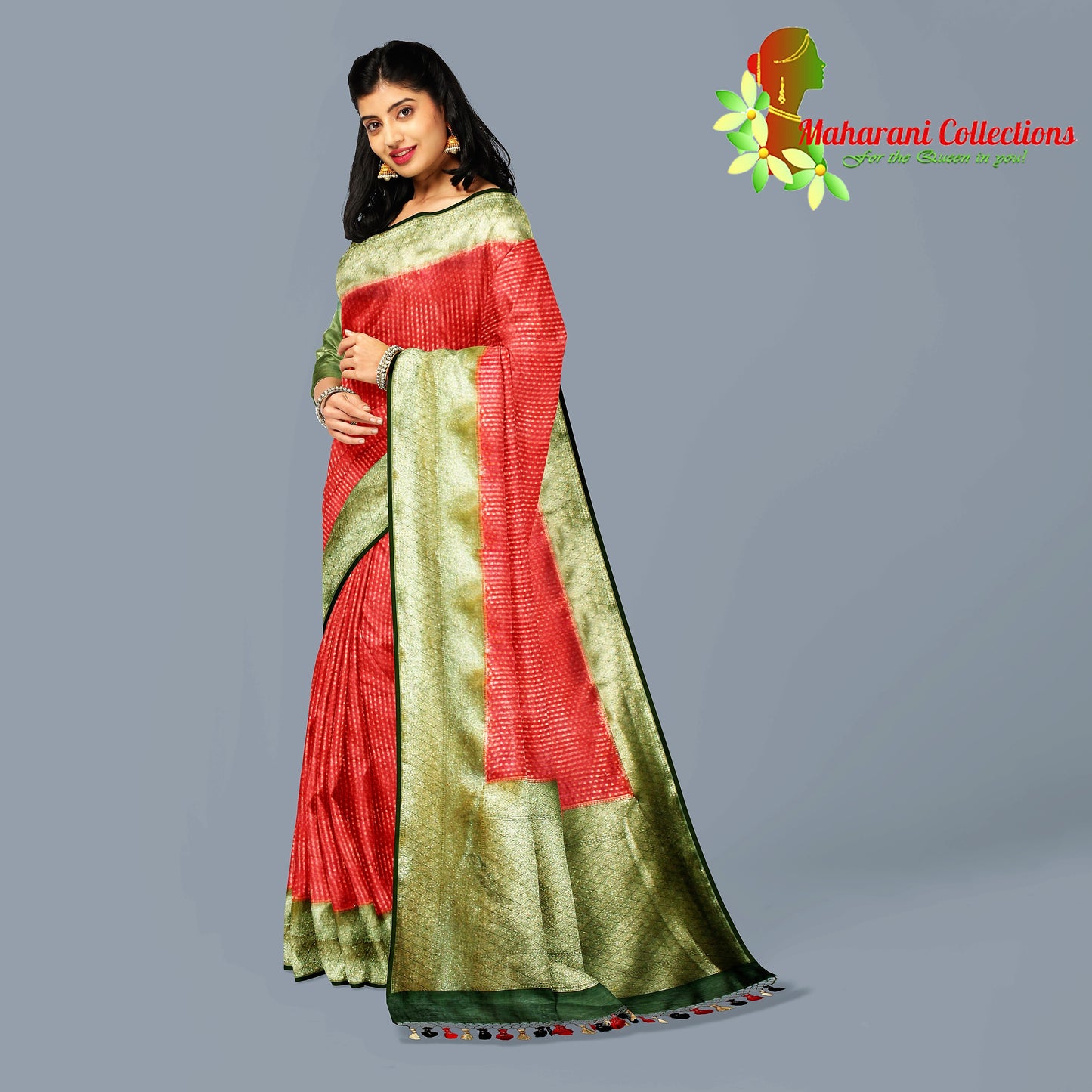 Pure Tussar Silk Saree (Silk Mark) - Red (with Stitched Blouse & Petticoat)