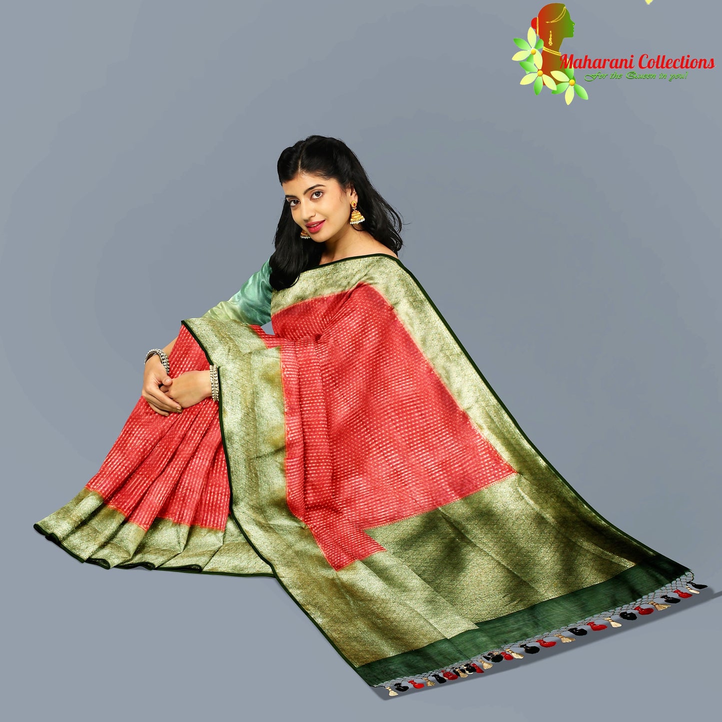 Pure Tussar Silk Saree (Silk Mark) - Red (with Stitched Blouse & Petticoat)