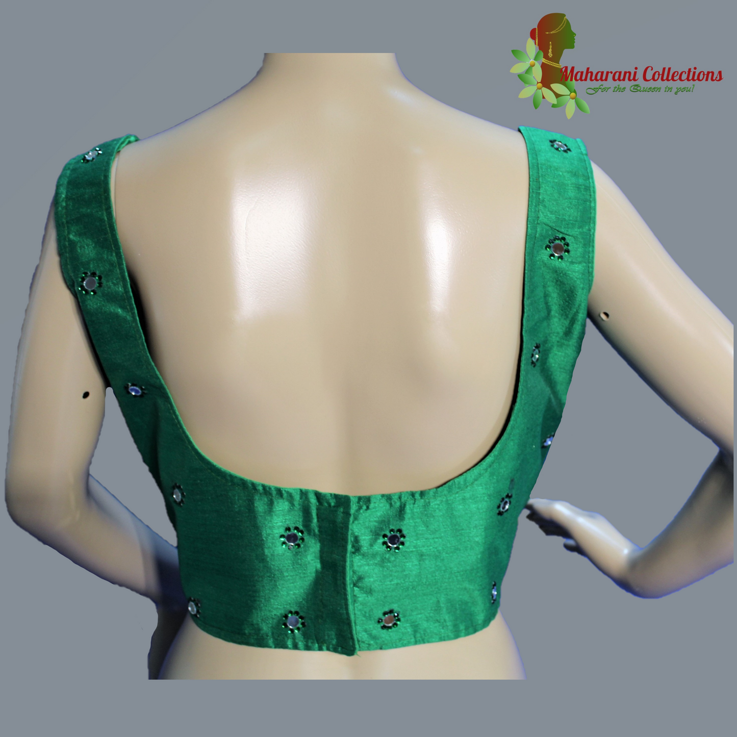 Maharani's Linen Silk Padded Sleeveless Blouse - Green