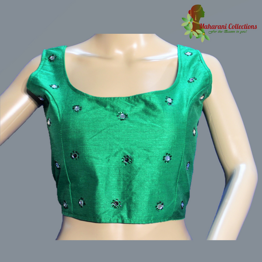 Maharani's Linen Silk Padded Sleeveless Blouse - Green