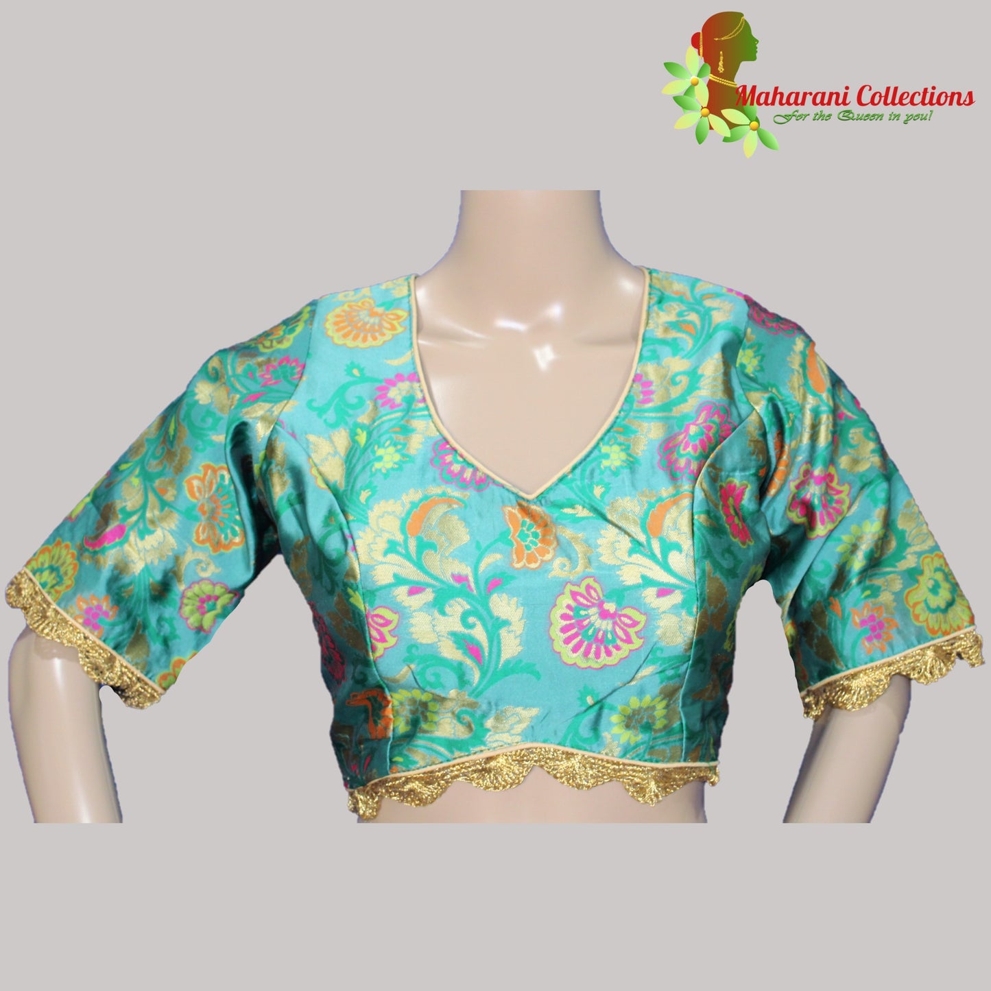 Maharani's Banarasi Silk Brocade Blouse - Sea Green