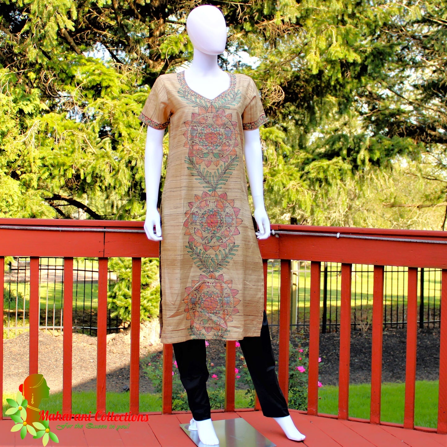 Maharani's Finest Silk Pant Suit - Pure Bhagalpur Tussar Silk - Khaki (M)